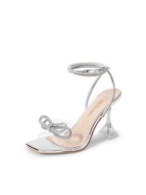 Stiletto Bow Heels Strappy Rhinestone Crystal Square Toe High Sandals Party